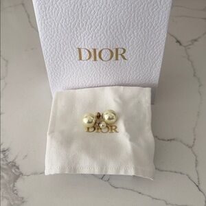 Dior Cream and Gold Pearl Stud Earrings